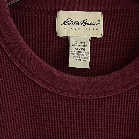 Eddie Bauer Men’s Waffle Knit Crewneck Thermal Sweater Size XL Burgundy Bordeaux - Picture 2 of 3